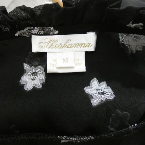 Shoshanna Women's M Terra Top Black Semi Sheer Floral Button Up Ruffle Detail - Picture 9 of 11